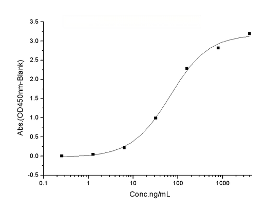Immobilized Human EphB1 His(Cat: PKSH030955) at 2 μg/mL (100 μL/well) can bind Human Ephrin-B1 His & hFc(Cat: PKSH031370), the EC<sub>50</sub> of Human Ephrin-B1 His & hFc(Cat: PKSH031370) is 35-200 ng/mL.