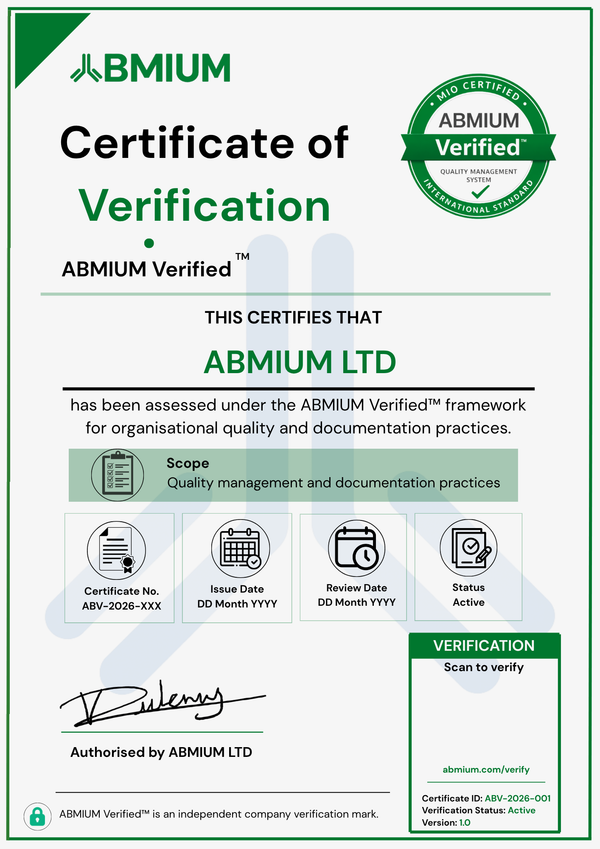 ABMIUM Verified Certificate example