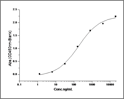 Measured by its binding ability in a functional ELISA. Immobilized human ErbB4-His at 10 μg/ml (100 μl/well) can bind biotinylated human NRG1 (Cat: PKSH031068)2), The EC<sub>50</sub> of biotinylated human NRG1 (Cat: PKSH031068)2) is 0.4-0.92 μg/ml.