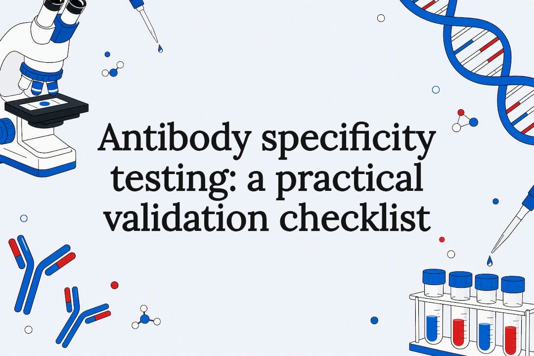 Decorative title card with antibody and molecular biology icons