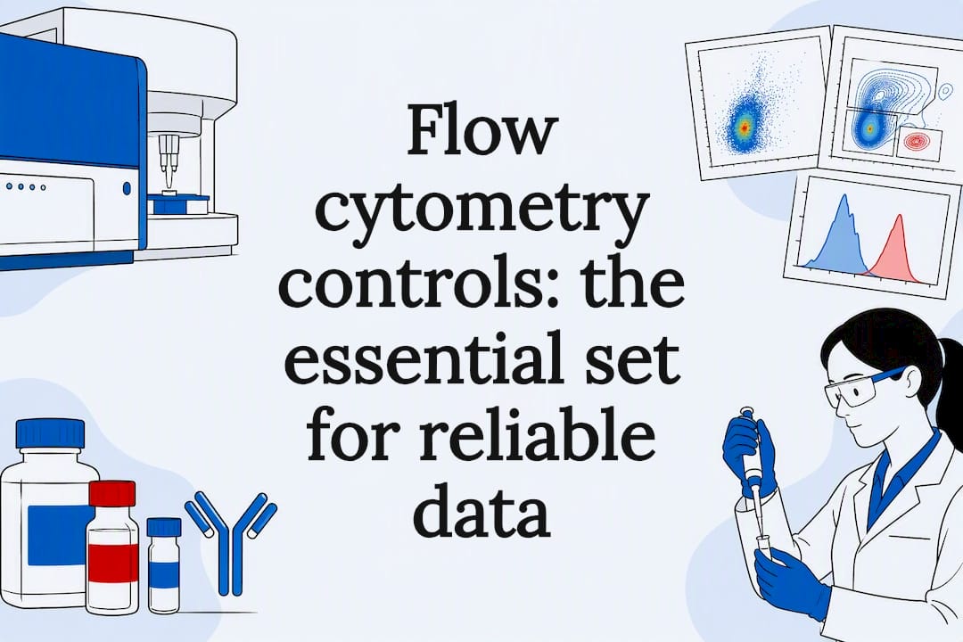 Decorative title card illustration with flow cytometry theme