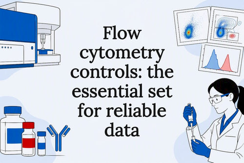 Decorative title card illustration with flow cytometry theme