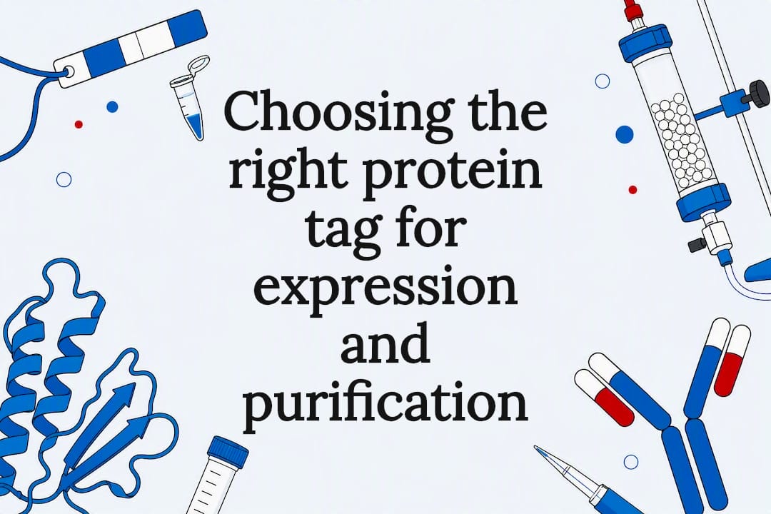 Decorative title card with protein and purification icons
