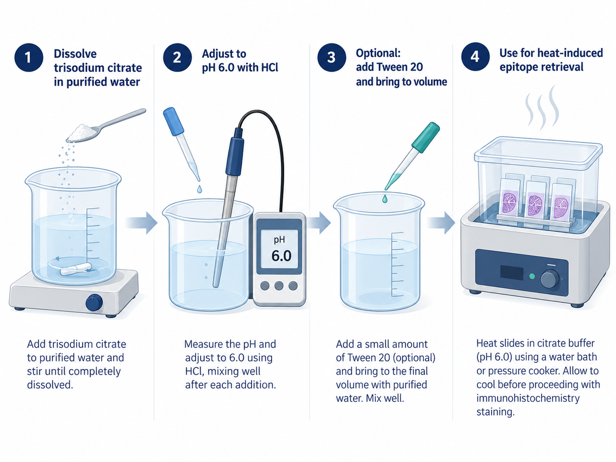 Citrate antigen retrieval buffer pH 6 preparation and IHC workflow