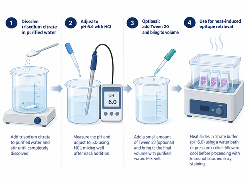 Citrate antigen retrieval buffer pH 6 preparation and IHC workflow