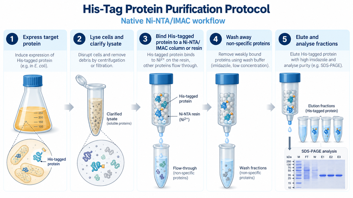 His-tag protein purification Ni-NTA IMAC workflow