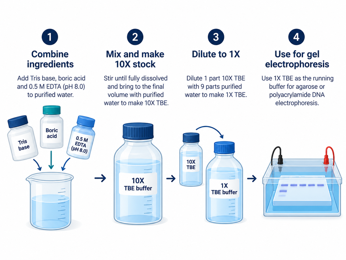10X TBE buffer preparation and DNA electrophoresis workflow
