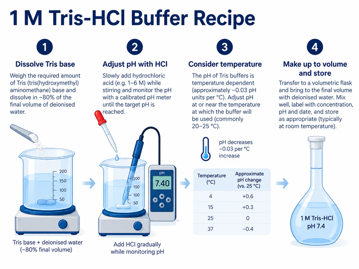 1 M Tris-HCl buffer preparation workflow