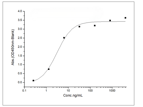 Immobilized OKT3 derived Anti-CD3 antibody , mIgG2a at 5 μg/mL (100 μL/well) can bind Recombinant Mouse CD16-2/FCGR4/Fc gamma RIV Protein (His & AVI Tag), Biotinylated (Cat: PKSM040891) the EC<sub>50</sub> is 1.5-4.5 ng/mL.