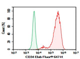 KG1 cell were stained with 0.2 μg Purified Anti-Human CD34 Antibody[4H11] (Right) and 0.2 μg Mouse IgG1, κ Isotype Control (Left), followed by FITC-conjugated Goat Anti-Mouse IgG Secondary Antibody.