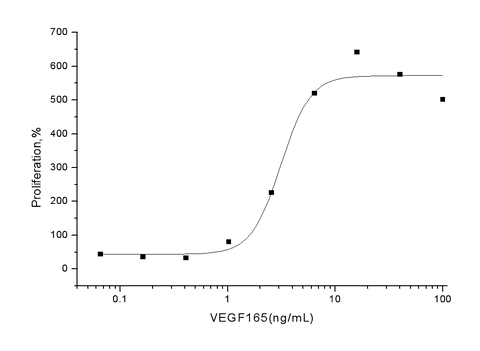 Measured in a cell proliferation assay using human umbilical vein endothelial cells (HUVEC). The ED<sub>50</sub> for this effect is typically 2-10 ng/mL.