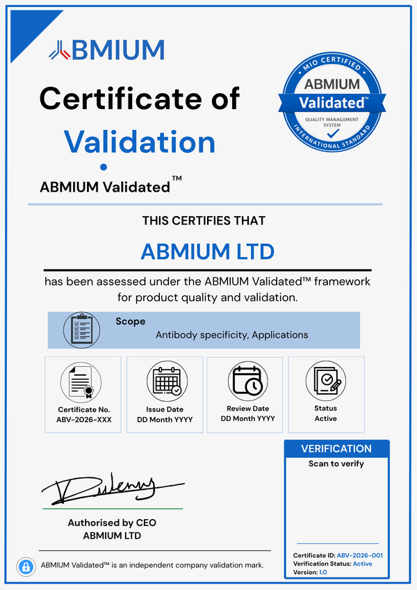 ABMIUM Validated Certificate example