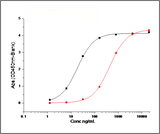 Immobilized mouse DLL4-his (Cat: PKSM040570) at 10 μg/mL (100 μl/well) can bind biotinylated mouse NOTCH1-his, The EC<sub>50</sub>of biotinylated mouse NOTCH1-his is 30 ng/mL.