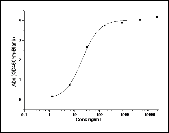 Measured by its binding ability in a functional ELISA. Immobilized mouse SIRPA-His at 10 μg/ml (100 μl/well) can bind human CD47-Fc (Cat: PKSH030857), The EC<sub>50</sub> of human CD47-Fc (Cat: PKSH030857) is 0.05-0.13 μg/ml.