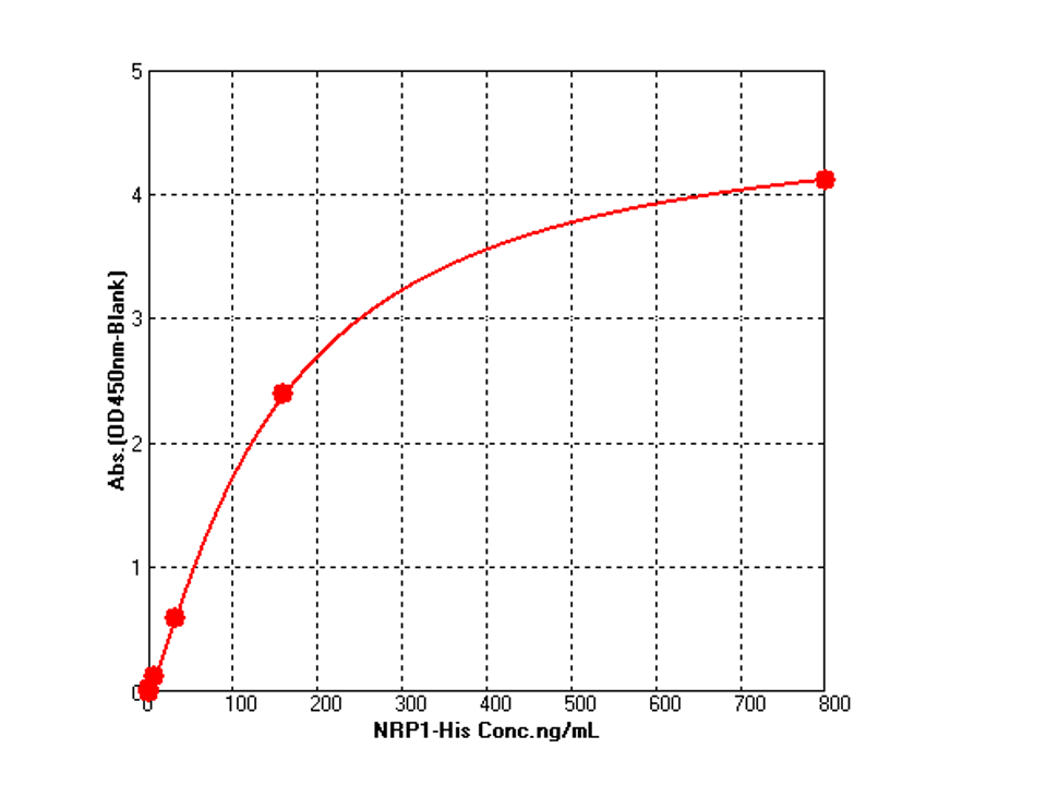 Immobilized Recombinant Human / Cynomolgus VEGF / VEGFA / VEGF165 Protein (Cat: PKSH031978) at 2 μg/mL (100 μL/well) can bind Recombinant Human Neuropilin-1 / NRP1 / CD304 Protein (His Tag) (Cat: PKSH031932) with a linear range of 32-160 μg/mL.