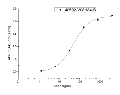 Immobilized human ACE2 protein (mFc tag)(Cat: PKSH031870) at 2 μg/mL (100 μL/well) can bind SARS-CoV-2 Spike RBD(E484K)-His Recombinant Protein, Biotinylated (Cat: PKSV030367), the EC<sub>50</sub> of SARS-CoV-2 Spike RBD(E484K)-His Recombinant Protein, Biotinylated (Cat: PKSV030367) is 20-160 ng/mL.