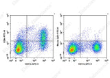 C57BL/6 murine bone marrow cells are stained with APC Anti-Mouse/Human CD11b Antibody and FITC Anti-Mouse CD64 Antibody[X54-5/7.1] (Left). Bone marrow cells are stained with APC Anti-Mouse/Human CD11b Antibody and FITC Mouse IgG1, κ Isotype Control (Right). 
