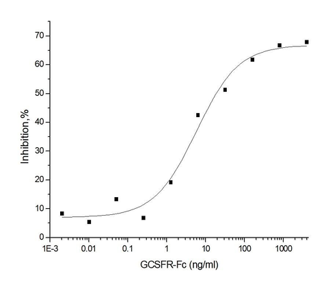 Measured by its ability to inhibit GCSF-induced proliferation of NFS60 mouse myeloid cells.The ED<sub>50</sub> for this ettect is typically 2-20 ng/ml in the presence of 0.125ng/ml of recombinant human GCSF.