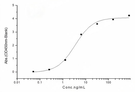 Measured by its binding ability in a functional ELISA. Immobilized human ACE2 protein (His tag) at 2μg/mL (100μL/well) can bind SARS-CoV-2 (2019-nCoV) Spike Protein (RBD, Fc Tag)(PKSR030518), the EC<sub>50</sub> of 2019-nCoV Spike Protein (RBD, Fc Tag) is 2-6 ng/mL.