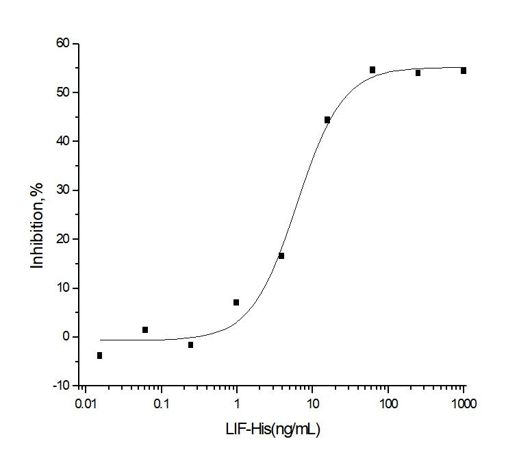 Measured by its ability to inhibit the proliferation of M1 mouse myeloid leukemia cells. The ED<sub>50</sub> for this effect is typically 2-15ng/mL.