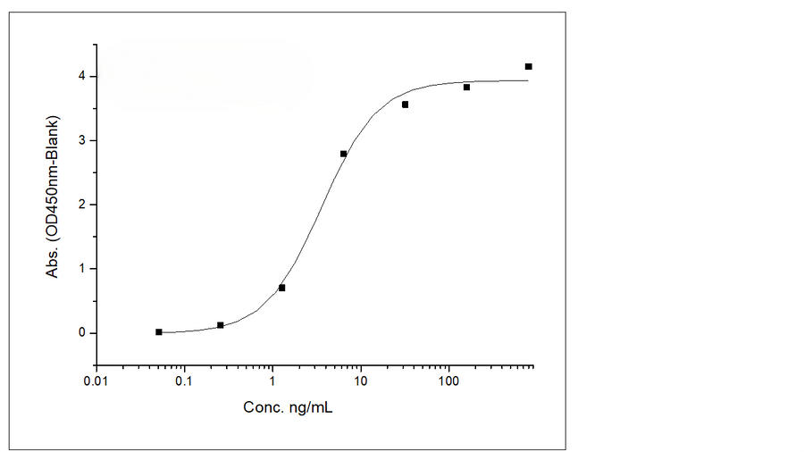 Immobilized Anti-B7-H3 Antibody, IgG1 Kappa at 2 μg/mL (100 μL/well) can bind Recombinant Rat B7-H3 / CD276 Protein (His Tag) (Cat: PKSR030192), the EC<sub>50</sub> is 1.8-6 ng/mL.