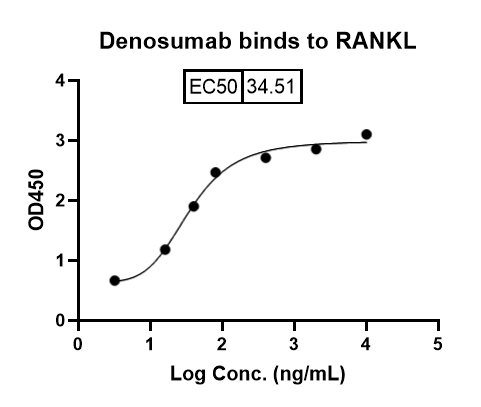Denosumab Biosimilar â€“ Anti-RANKL mAb â€“ Research Grade binds to CD254 / RANKL / TNFSF11, N-Fc, recombinant protein in indirect ELISA Assay