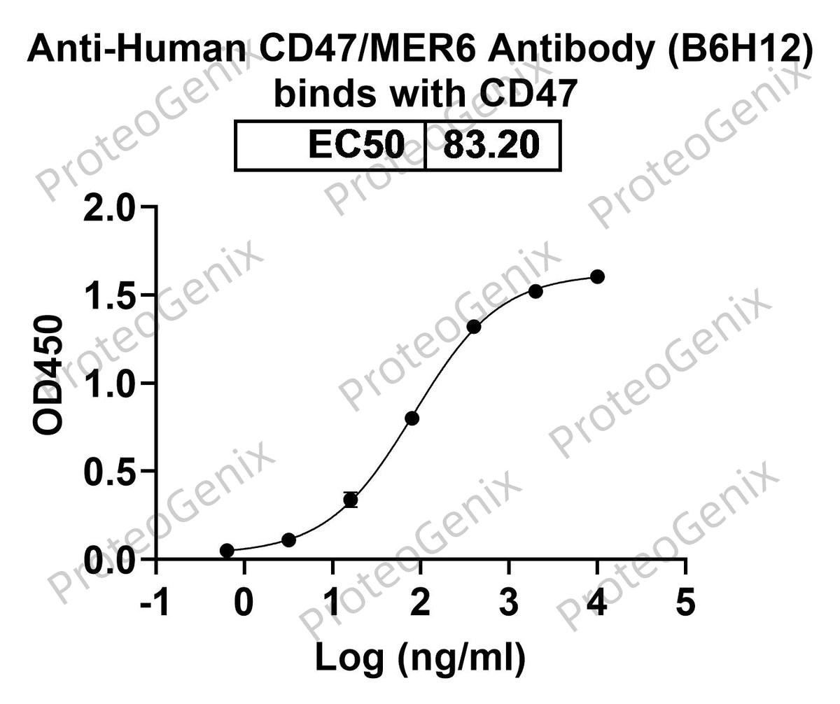 Human CD47/MER6 (B6H12) Monoclonal Antibody binds to CD47 Recombinant Protein (Human) in ELISA assay