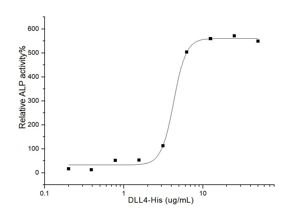 Measured by the ability of the immobilized protein to enhance BMP2-induced alkaline phosphatase activity in C3H10T1/2 mouse embryonic fibroblast cells. The ED<sub>50</sub> for this effect is typically 2-10 μg/mL in the presence of 500 ng/mL recombinant human BMP2.