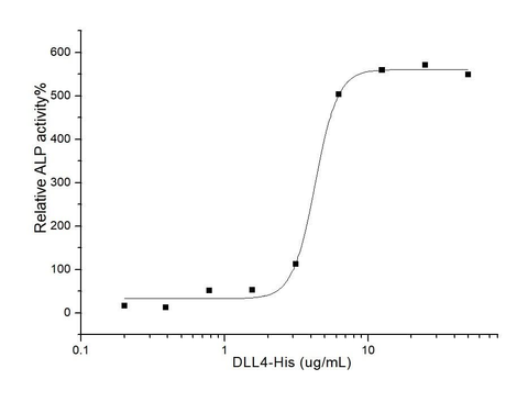 Measured by the ability of the immobilized protein to enhance BMP2-induced alkaline phosphatase activity in C3H10T1/2 mouse embryonic fibroblast cells. The ED<sub>50</sub> for this effect is typically 2-10 μg/mL in the presence of 500 ng/mL recombinant human BMP2.