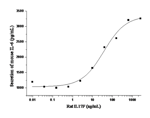 Immobilized rat IL17F-His at 10 μg/mL (100 μL/well) can bind Rat IL17RA-Fc3 (Cat: PKSR030332). The EC<sub>50</sub> of Rat IL17RA-Fc3 (Cat: PKSR030332) is 0.28-0.66 μg/mL.