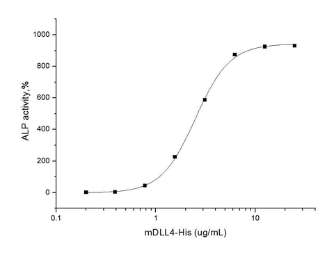 Measured by the ability of the immobilized protein to enhance BMP2-induced alkaline phosphatase activity in C3H10T1/2 mouse embryonic fibroblast cells. The ED<sub>50</sub> for this effect is typically 1-5 μg/mL in the presence of 500 ng/mL recombinant human BMP2.