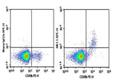 C57/BL6 Mouse splenocytes were stained with 0.2 μg APC conjugated Anti-Mouse NK1.1 Antibody[PK136] (Right) and 0.2 μg APC conjugated Mouse IgG2a, κ Isotype Control (Left), followed by anti-Mouse CD49b PE-conjugated Monoclonal Antibody.