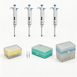 Single Channel Pipette Starter Kit, 0.5 μL~10 μL, 2 μL~20 μL, 20 μL~200 μL, 100 μL~1000 μL Fully Autoclavable Pipettes with Adjustable Volume and Low-Retention Filter Tips — NEST Cat. No. 104018