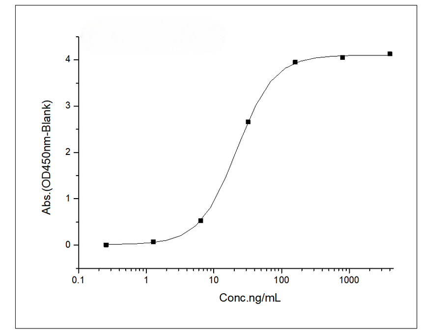 Immobilized Recombinant Human VEGFR1 / FLT-1 Protein (His Tag) (Cat: PKSH031841) at 2 μg/mL (100 μL/well) can bind Recombinant Human / Cynomolgus VEGF / VEGFA / VEGF165 Protein (Cat: PKSH031978), the EC<sub>50</sub>  is 9.7-29.3 ng/mL.
