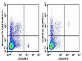 Human peripheral blood mononuclear cell were stained with 0.2 μg Purified Anti-Human CD303 Antibody[201A] (Right) and 0.2 μg Mouse IgG2a, κ Isotype Control (Left), followed by Elab Fluor<sup>®</sup> 647-conjugated Goat Anti-Mouse IgG Secondary Antibody, then anti-Human CD123 PE-conjugated Monoclonal Antibody.