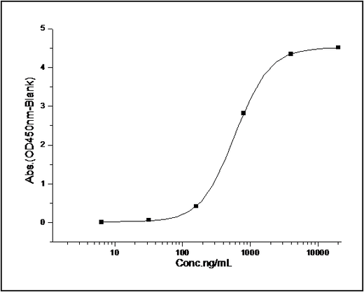 Measured by its binding ability in a functional ELISA. Immobilized mouse PD-L2-his at 10 μg/mL (100 μl/well) can bind mouse PD1-Fc. The EC<sub>50</sub> of mouse PD1-Fc is 1.63 μg/mL.