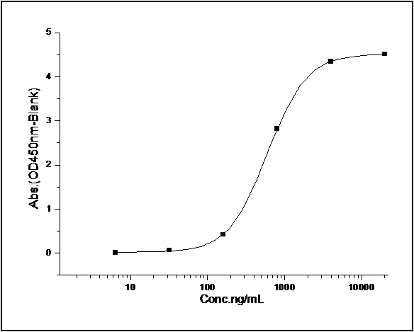 Measured by its binding ability in a functional ELISA. Immobilized mouse PD-L2-his at 10 μg/mL (100 μl/well) can bind mouse PD1-Fc. The EC<sub>50</sub> of mouse PD1-Fc is 1.63 μg/mL.