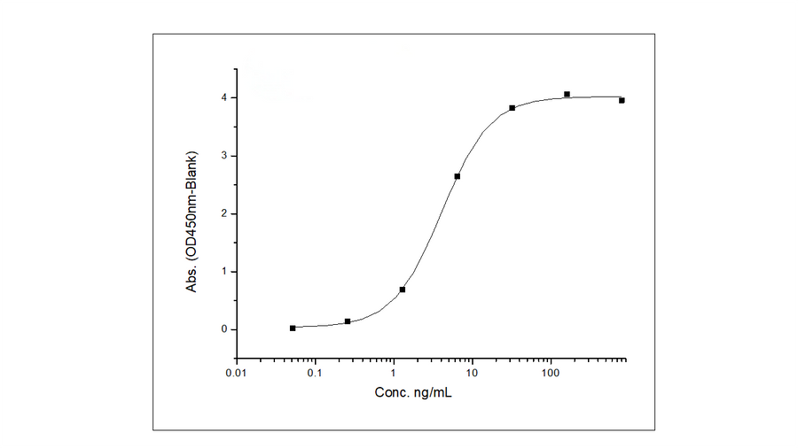Immobilized Recombinant Human HER3 / ErbB3 Protein (ECD, Fc Tag) (Cat: PKSH031768) at 2 μg/mL (100 μL/well) can bind Anti-HER3 Antibody, Human IgG1, the EC<sub>50</sub> is 2-6 ng/mL (Rountinely tested).