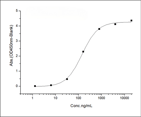 Immobilized LIF Protein, Human, Recombinant (hFc Tag)(Cat: PKSH031990) at 2 μg/mL (100 μL/well) can bind LIFR Protein, Human, Recombinant (His Tag)(Cat: PKSH031500), the EC<sub>50</sub> is 60-360 ng/mL.
